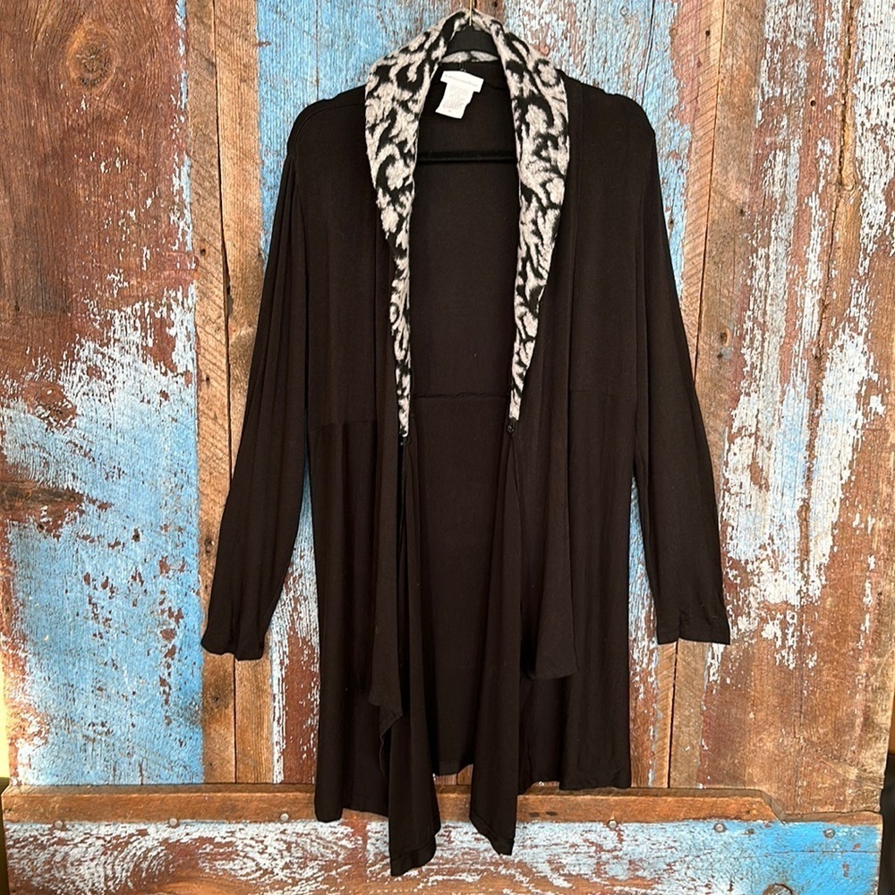 Soft Surroundings Black Long Cardigan with Faux Fur Collar Size M